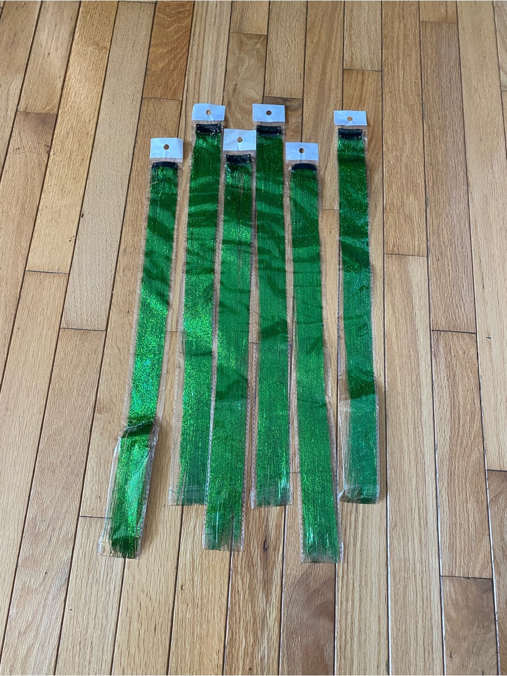 Green Hair Tinsel Extensions Clip-In Sparkling Glitter Strands - Set of 6